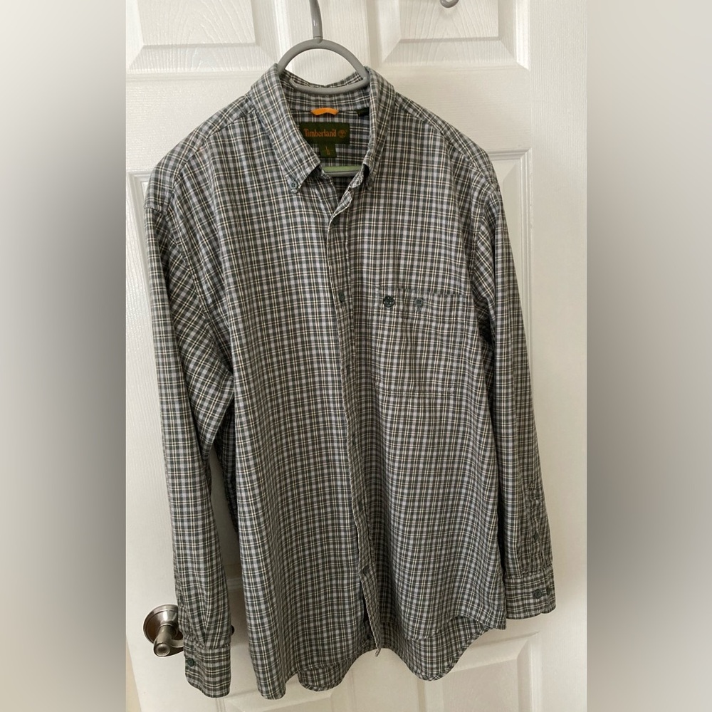 Timberland men’s classic green/white/brown plaid button down shirt, size large - Picture 1 of 11
